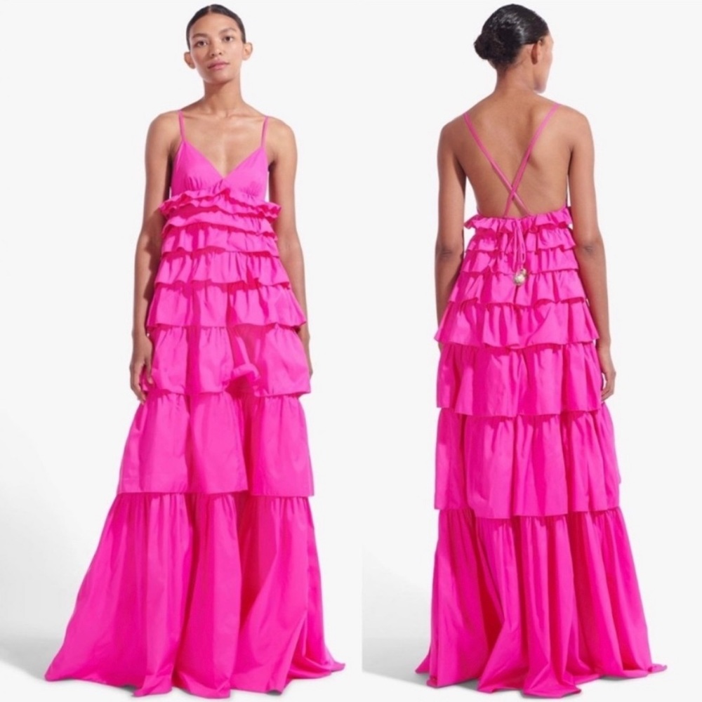 Staud Womens Pink Fuscha Ruffle Dress Size L